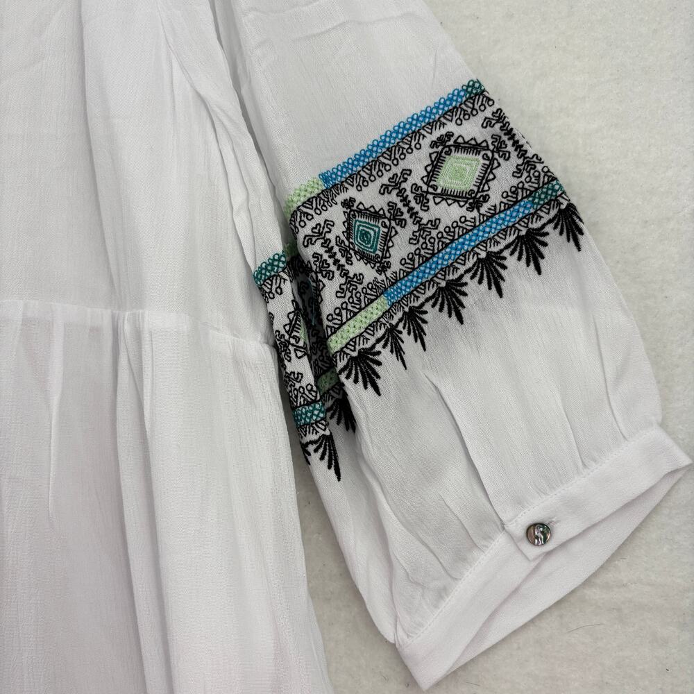 Soft Surroundings Boho Dress Size 2X White Embroidered Details 3/4 Sleeve Lined - Picture 7 of 13